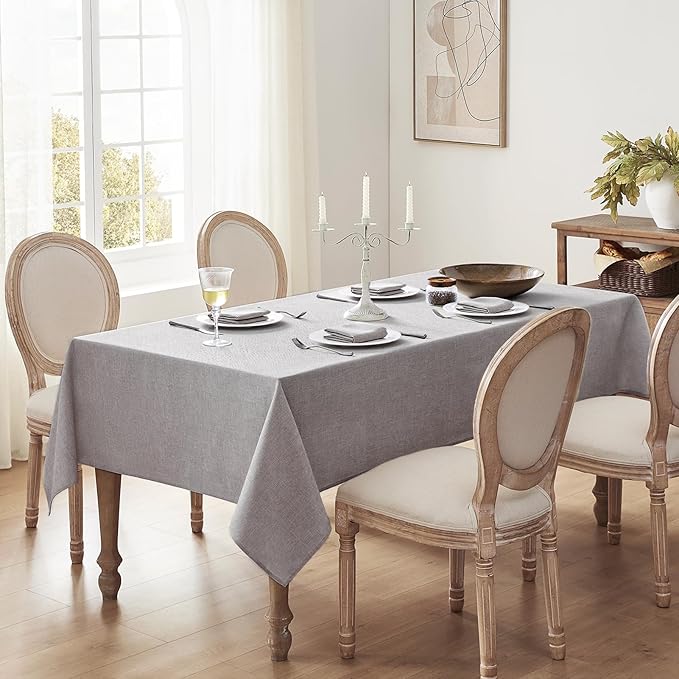 Softalker Large Rectangular Tablecloths 144x60 inch Gray Faux Linen Table Cloth Outdoor Waterproof Stain and Wrinkle Resistant Table Cover for 6/8 Foot Rectangle Tables for Party Graduation