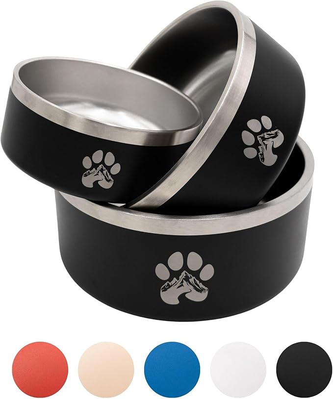 Stainless Steel Dog Bowl for Small-Large Dogs | Double Wall Insulated, Non-Slip Base Heavy Duty Water and Food Bowls for Dogs & Cats | Pet Safe BPA Free & Dishwasher Safe | 32 Oz - White