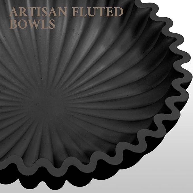 MAONAME Concrete Decorative Bowl, Black Fruit Bowl for Kitchen Counter, Modern Handicraft Coffee Table Key Bowls, Large Scalloped Ruffle Bowl for Entryway, Home Decor