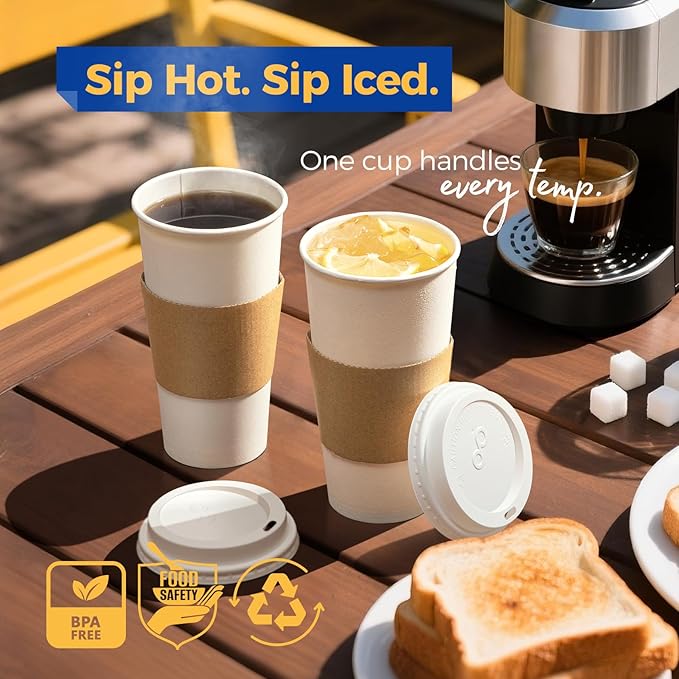 Fit Meal Prep 250 Pack 24 oz Disposable Coffee Cups with Lids, Sleeves, Leak-Proof To Go Coffee Cups with Lids, Durable Hot Paper Cups for Home, Office, Party, Business