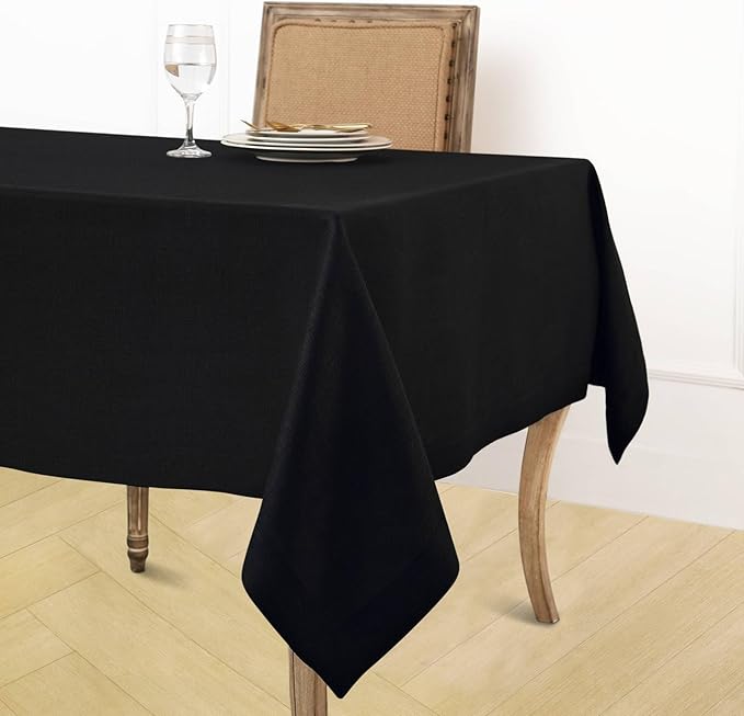 Solino Home Black Linen Tablecloth 52 x 52 Inch - 100% Pure Linen Square Table Throw - Fete, Machine Washable Table Cloth for Winter, Easter