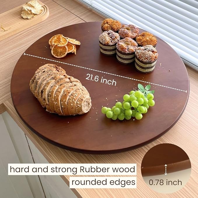 CONMEOCON- 22" Wooden Large Lazy Susan for Table Top with Premium Rubber Wood Sturdy and Good Craftsmanship, Large Charcuterie Board for The Party and Dining Table