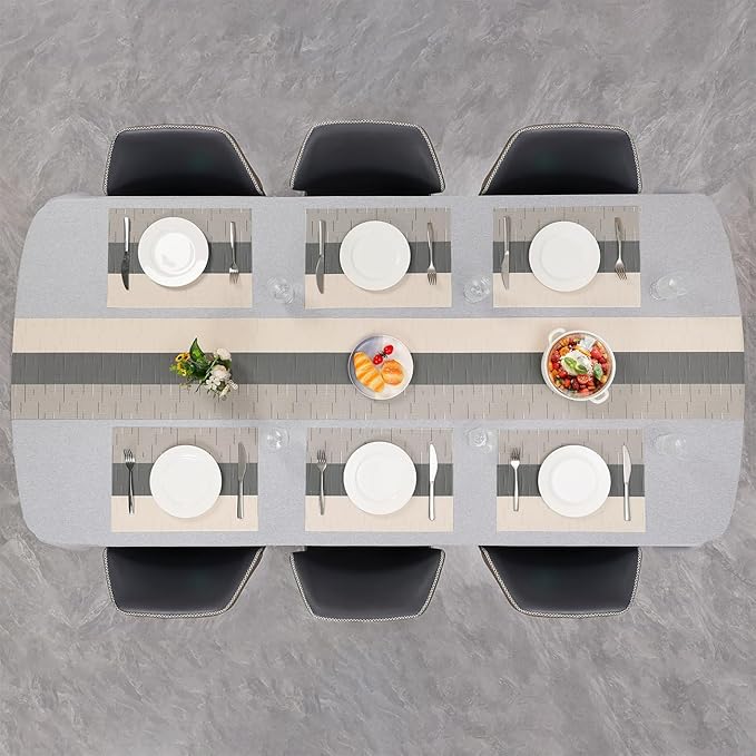 Placemats Set of 6, Vinyl Woven Place Mats Indoor Set of 6 Washable Wipeable PVC Table Mats Heat-Resistant Non Slip Placemat for Kitchen Dining Outdoor Table (Beige Dark Gray, Set of 6)