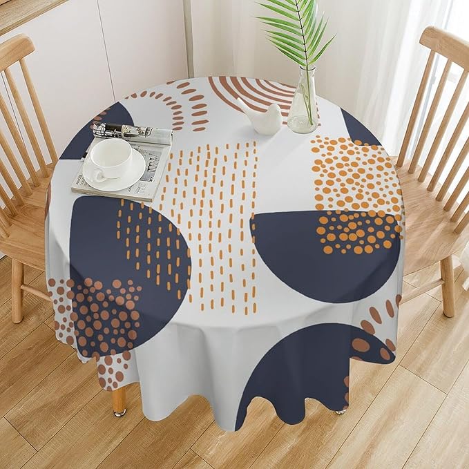 Abstract Modern Art Mid Century Round Tablecloth, Mid Century Rustic Boho Art Pattern Tablecloth for Home Party Dining Room Kitchen Decor 70Inch(178cm)