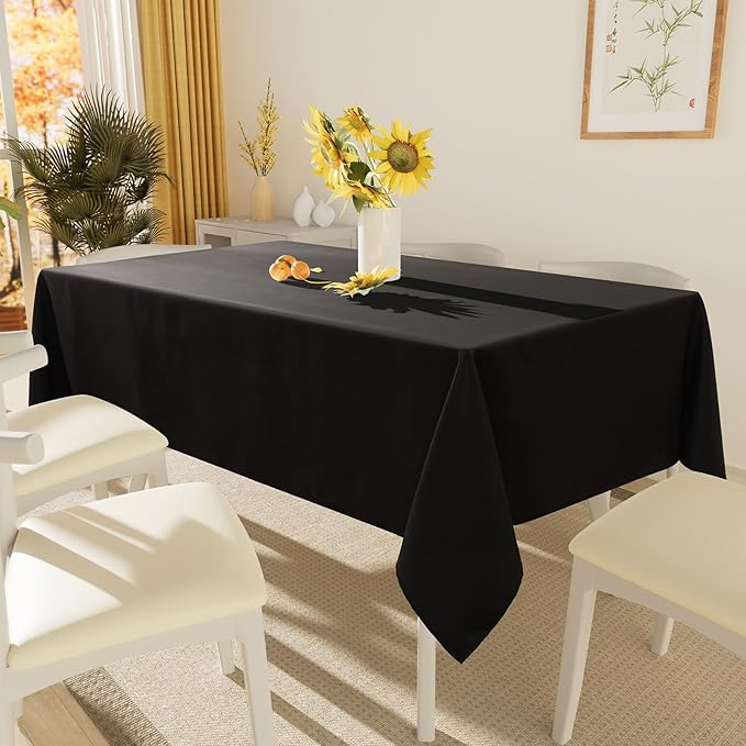Smiry Rectangle Table Cloth, Waterproof Anti-Scratch Polyester Tablecloth, Decorative Washable Fabric Table Cover for Dining, Buffet, Parties and Outdoor, 54x78, Black