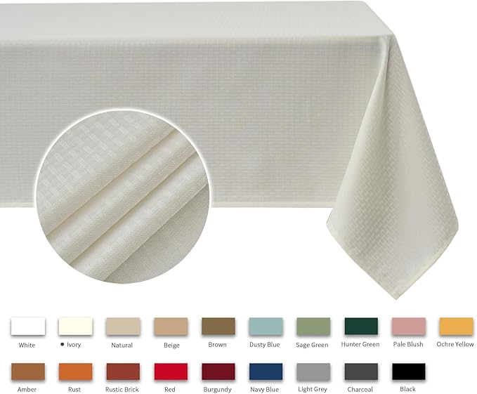 maxmill Rectangle Tablecloth Weaved Pattern Waterproof Spillproof Wrinkle Free Table Cloth, Kitchen Dining Tabletop Decoration, Fabric Table Cover for Holiday Parties, 52 x 108 Inch, Ivory