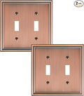 2-Pack Double Toggle Light Switch Cover Plate, Durable Solid Zinc Alloy Decorative Dual Switch Plate Covers, Antique Copper 2 Gang Wall Plate, Corrosion Resistant