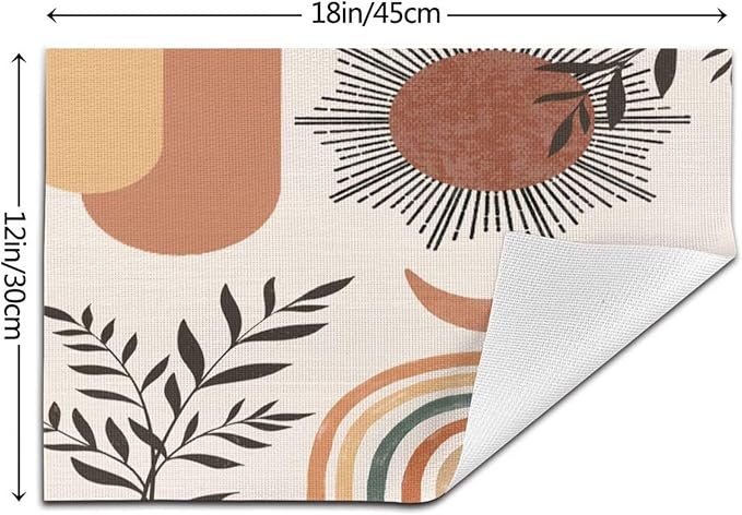 Mid Century Abstract Boho Placemats Orange Vintage Aesthetic Nature Leaf Sun Modern Washable Place Mats 12x18Inch for Dining Kitchen Farmhouse Decor 4 PCS