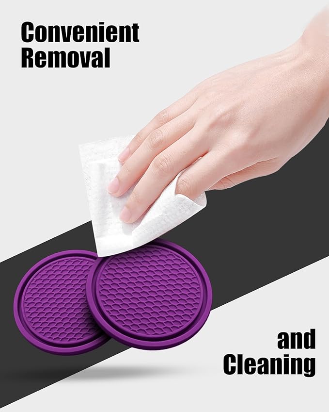 4 Pack Car Cup Coasters, Universal Non-Slip Silicone Cup Holder Inserts, Car Interior Accessories, Purple