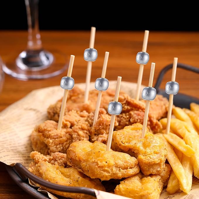 200 Pcs Cocktail Picks, 4.7 Inch Toothpicks for Appetizers, Bamboo Cocktail Sticks Skewers for Drinks, Desserts, Charcuterie, Wedding Party Fancy Toothpicks, Silver Pearl Mini Food Picks Decorative
