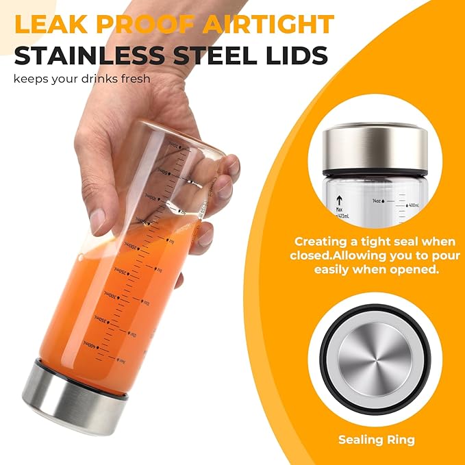 Sursip 16 oz Glass Juice Bottles – 4 Pack Wide Mouth Borosilicate Glass Bottles with Lids – Heat-Resistant, BPA Free, Leakproof & Reusable for Juicing, Smoothies, Milk, Protein, Water