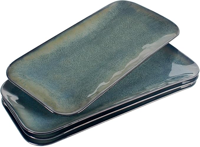 Serving Platters Set of 4, Rectangular Serving Plates, Serving Trays for Entertaining Party, Microwave,Oven,Dishwasher Safe,Kitchen Dinnerware, Blue reactive glaze 12.7 Inch