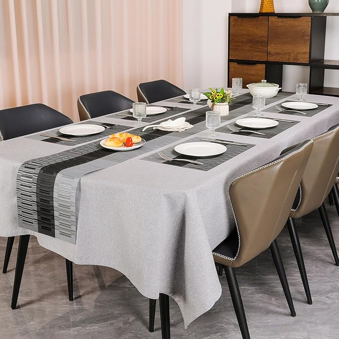 Placemats Set of 8, Vinyl Woven Place Mats Indoor Set of 8 Washable Wipeable PVC Table Mats Heat-Resistant Non Slip Plastic Placemat for Kitchen Dining Outdoor Table (Gray Black, Set of 8)