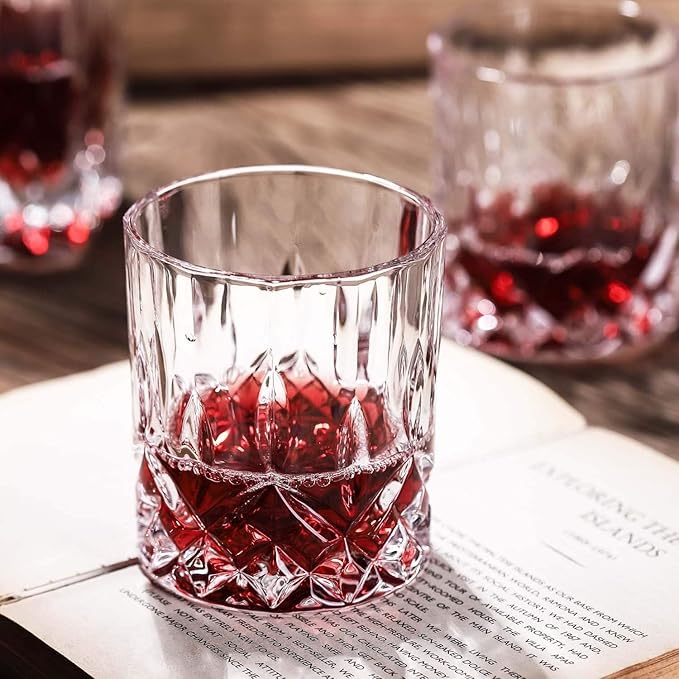 Set of 4 Crystal Old Fashioned Whiskey Glasses, 11 Oz Unique Bourbon Tumblers, Ultra-Clarity for Vodka, Scotch and Cocktails (4SET)