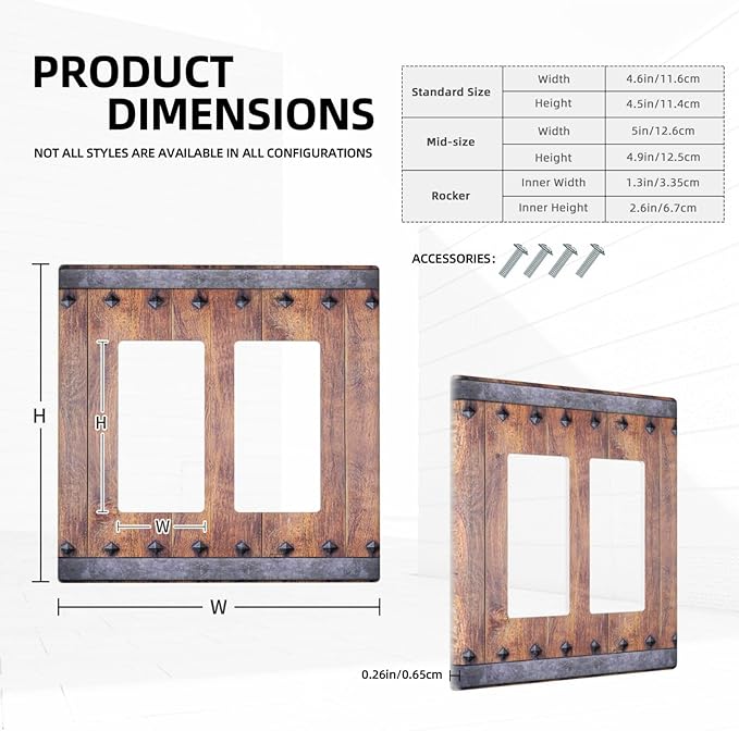 Outlet Covers Rustic Farmhouse Barn Door Vintage Wood 2 Gang Light Switch Cover Double Rocker Wall Plate Decorative GFCI Receptacle Electrical Switchplate for Bathroom Cabin Decor（2 Pack）