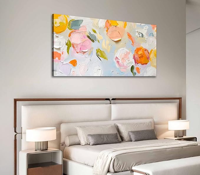 ADJUVANT Wall Art Impressionist Floral 60"L x 30"W, Colorful Flowers Canvas Painting Vibrant Blooms Artwork Soft Hues Prints Botanical Pictures Wall Decor for Living Room Bedroom Dining Room Home Office