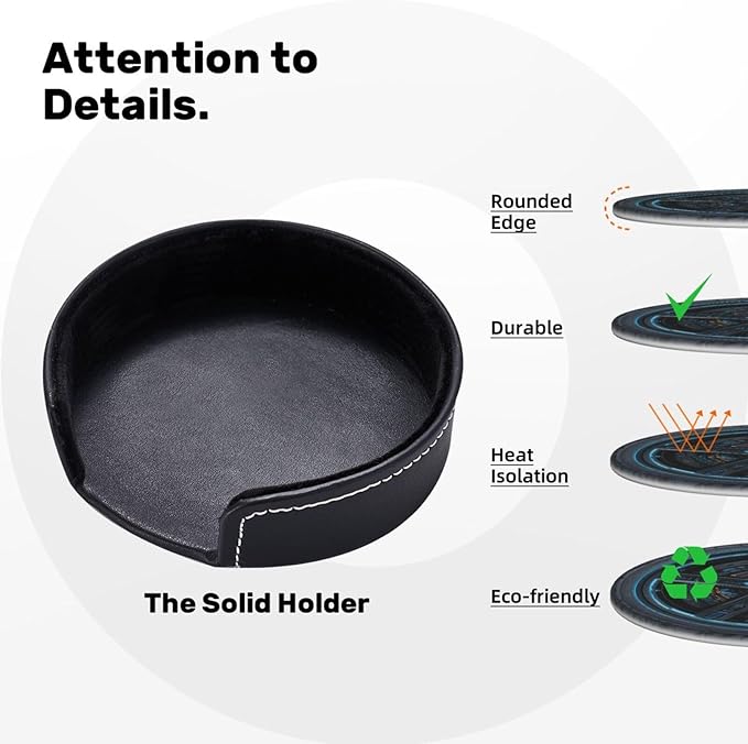 Tire Pattern Coasters for Drinks with Holder Round Leather Coasters Set of 6 Cups Mugs Mat Pad for Home Kitchen Bar