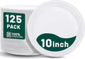 DaYammi 100% Compostable Paper Plates 10 Inch, 125-Pack Heavy Duty Paper Plates Bulk,Biodegradable Bagasse,Eco-Friendly Disposable Dinner Plate for BBQ,Picnic,Party (BPI Certified,Microwaveable)