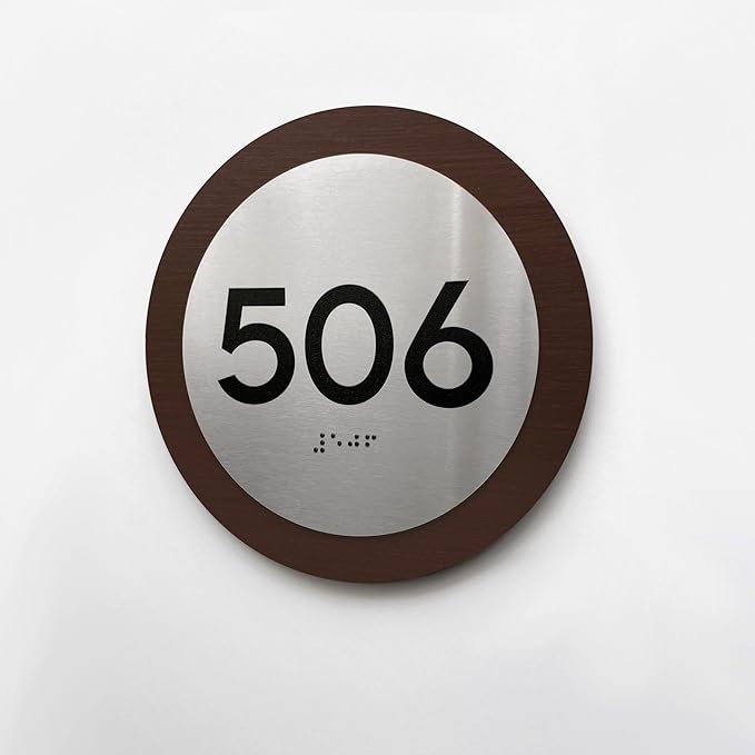 Bsign Round Door Number Sign - Wood Stainless Steel Plate - Custom Door Plates