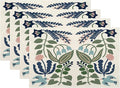 Boho Placemats Set of 4 Navy Blue Sage Green Vintage Floral Decor Place Mats 12x18 Inch Flower Spring Summer Seasonal Farmhouse Decoration Linen Table Mats for Home Kitchen Dining Party Table