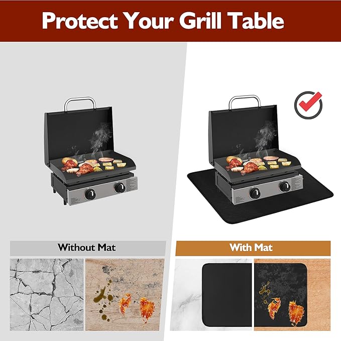 Grill Mats for Outdoor Grill Table Mat, Heat Resistant Mats for Countertop and Grill Table, Portable Charcoal and Propane Gas Grill, Pizza Oven Compatible with Blackstone, Ninja 24x36x0.04in, Black