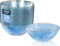 I00000 20 Pack 12 Ounce Blue Plastic Bowls Hammered Gold Rimmed Crystal Like, Heavy duty Disposable Bowl Set,Elegant Soup/Salad/Dessert/Ice Cream Bowls For Party, Weddings, Catering