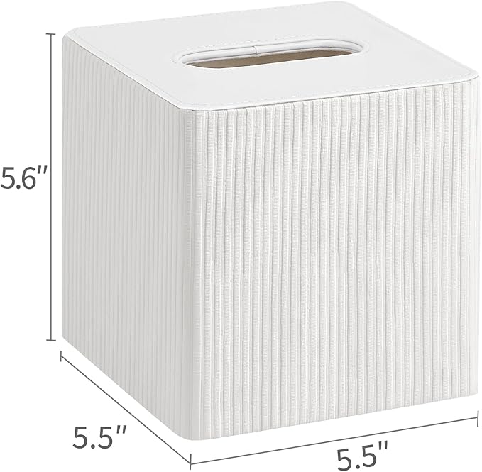 Mkono Tissue Box Cover PU Leather Square Tissue Box Holder with Bottom, Decorative Facial Cube Organizer for Bedroom Bathroom Dresser Vanity Countertop Night Stands Home Office Desk (Ivory)