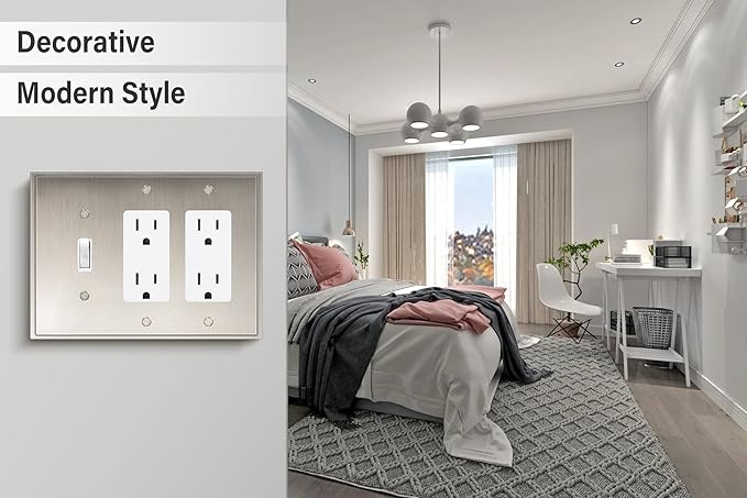 Henne Bery Soft Modern Decorative Wall Plate Switch Plate Outlet Cover (Double Decorator/Single Toggle, Satin Nickel)