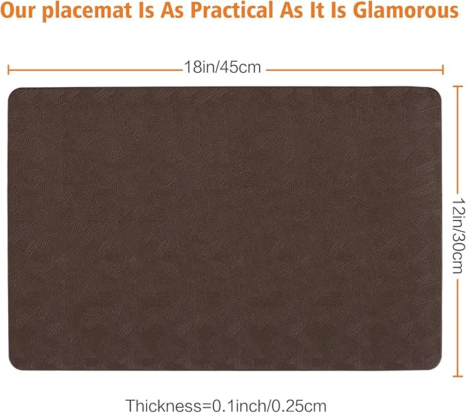 Vinyl Placemats Set of 8 Heat Resistant Easy Clean Non-Slip Place Mats for Dining Table Faux Leather Waterproof Stain Resistant Wipeable Washable PVC Table Mats(8, Brown)