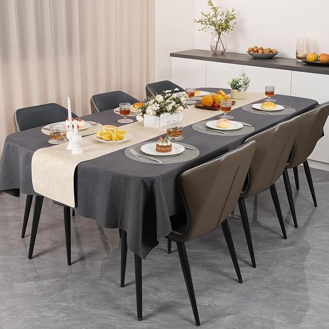 Myir JUN Reversible Vinyl Round Placemats Set of 4, Faux Leather Place Mats Dual Sided Waterproof Wipeable, Heat-Resistant Table Mats for Kitchen Dining Indoor Outdoor (14", Light Gray Cream-White)