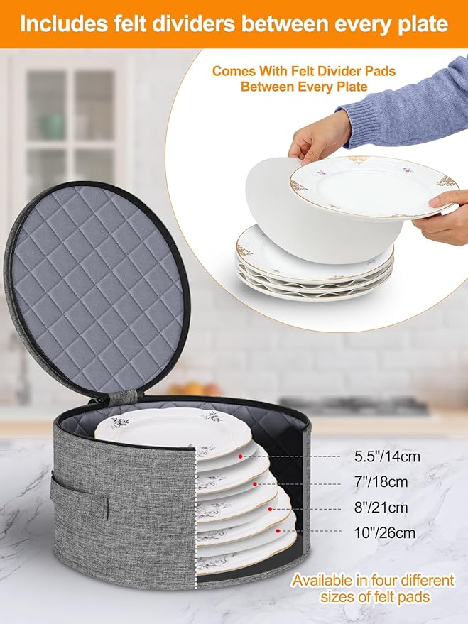 punemi China Storage Containers 5-Piece Set w/Hard Shell Sides & Bottom, Quilted Stackable Plate & Dish Storage Protectors, Adjustable Mug and Cup Storage Organizer for Moving and Dinnerware storage