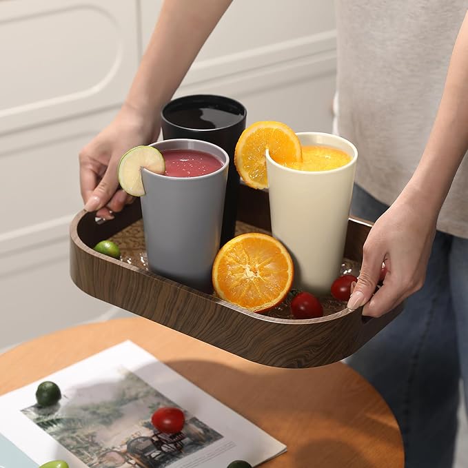 24 Pcs Unbreakable Plastic Cups Set, 12 Pcs 14 oz and 12 Pcs 20 oz Reusable Plastic Cups, Stackable Water Tumblers, Drinking Cup for Kitchen, BPA-free, Dishwasher and Microwave Safe, 6 Colors