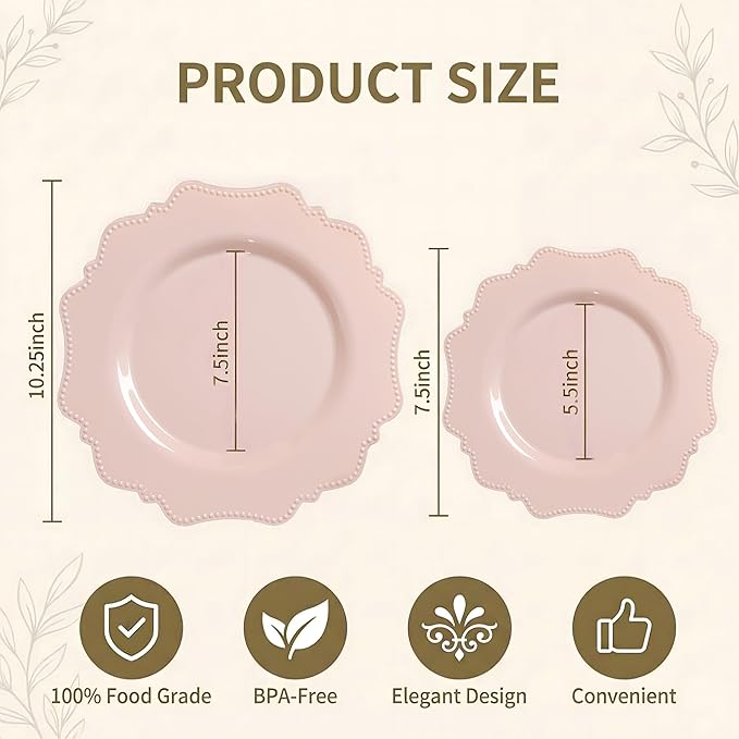 COLOSUS 60 Pack Pink Plastic Plates Set for 30 Guest,Pink Party Plates,Heavy Duty Pink Plates,include 30 Dinner plates& 30 Salad/Dessert plates for Party,Spring,Wedding,Birthday,Valentines,Easter Day