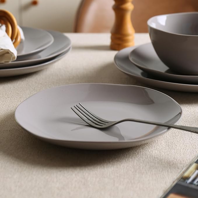 Dinnerware Sets for 4, 12 Pieces Stoneware Plates and Bowls Sets, Dishwasher&Microwave Safe,Modern Minimalist Tableware for Everyday Use, Grey
