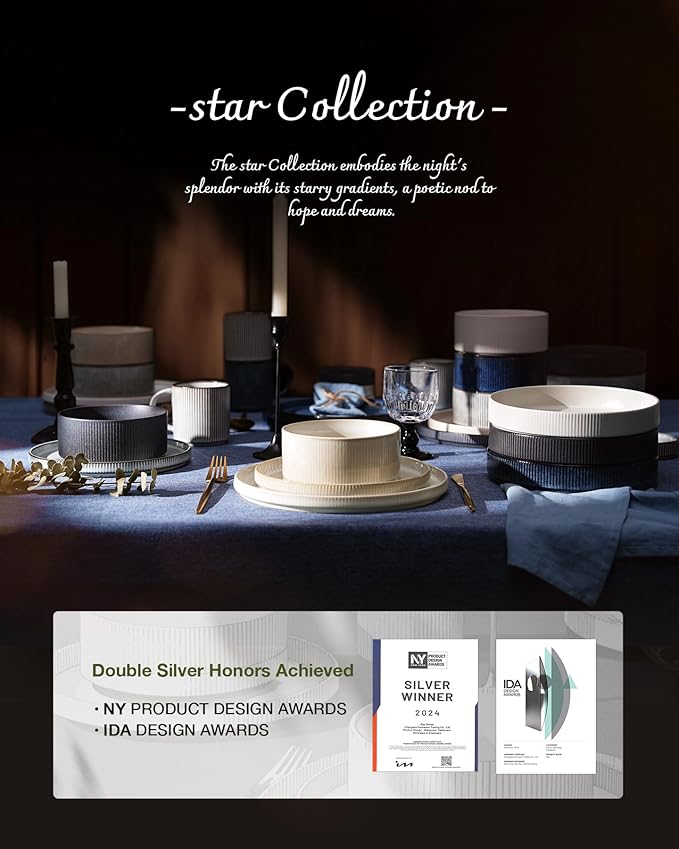 famiware Star Plates and Bowls Sets, Modern Stoneware Dinnerware Sets for 6, 18-Piece Kitchen Dish Set - Chip and Scratch Resistant, Microwave and Dishwasher Safe Tableware, Nebulas Blue
