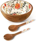 Greenual Salad Bowls Wooden Salad Bowl Set Large Bowls for Serving, Handmade with Serving Utensils Natural