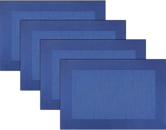 Vinyl Placemats Heat-Resistant Table Mats Washable Easy Clean Plastic Placemats for Dining Table Set of 4 (Blue)