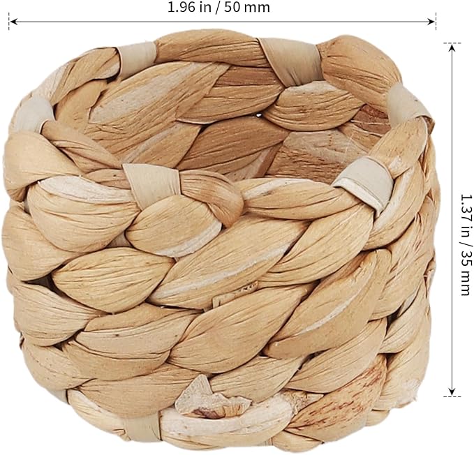 SHEUTSAN Woven Water Hyacinth Napkin Rings, Braided Design, 1.96 x 1.37 Inch, Set of 24, Farmhouse Style