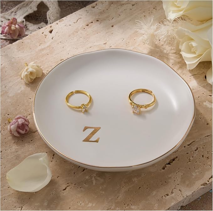 Lolalet Handmade Ceramic Ring Dish Jewelry Tray Plate with Initial, Small Monogram Gift for Her Women Girls Mother, Hostess, Engagement, Bridal Shower, Maid of Honor, Bridesmaid, Birthday, Christmas