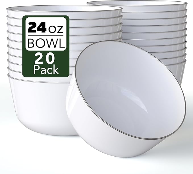 Trendables Plastic Bowls Disposable Bowls 24 Oz Bowl Set Of 20 Clear Silver Rimmed Fancy Plastic Serving Bowls Perfect Plastic Ice Cream Bowls Plastic Salad Bowls Plastic Candy Bowl