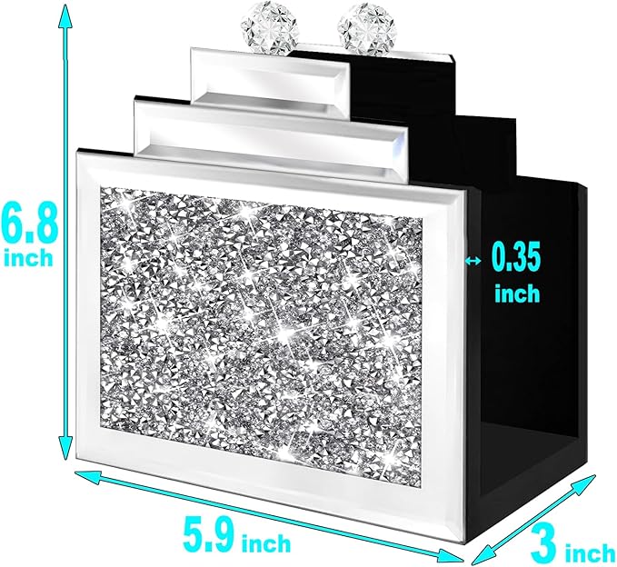 Wocred Mirror Napkin Holder,Crystal Crushed Diamond Vertical Holder,Cute Tissue Holder Holds Napkins Upright for Bathroom，Dining Table，Kitchen Table.(6.8”X5.9”X3”)