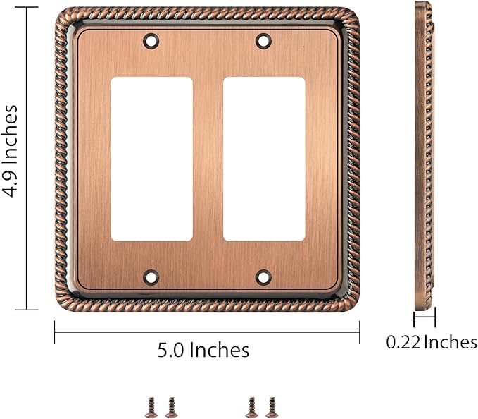 Henne Bery Rope Edge Decorative Wall Plate Switch Plate Outlet Cover (Double Decorator, Antique Copper)