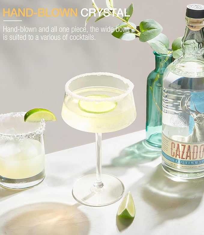 Coupe Glasses Set of 6, Martini Glasses Hand Blown Premium Crystal Cocktail Glassware for Manhattan, Margarita, Espresso Martini, Home Bar, Dinner Party, Birthdays, Housewarming Gift,8oz Clear