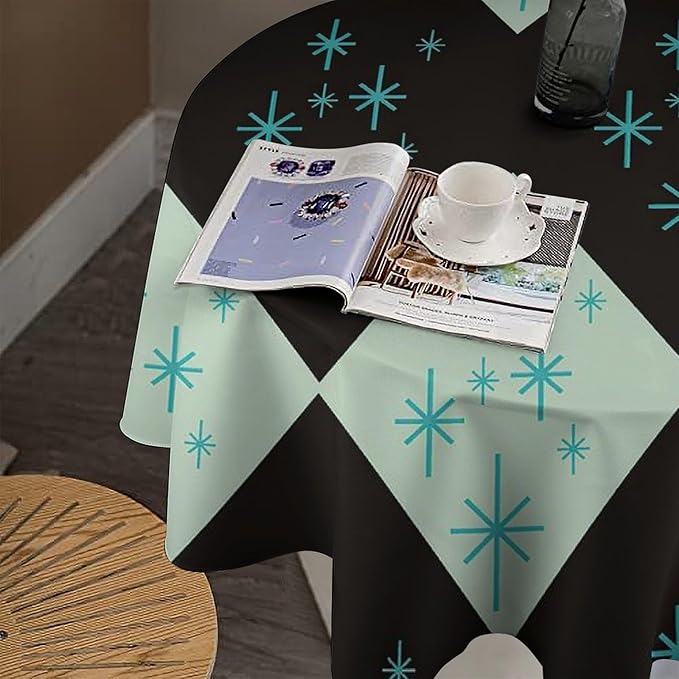 Retro Bohemian Mid Century Round Tablecloth, Abstract Modern Geometric Mid Century Tablecloth for Home Party Dining Room Kitchen Decor 60Inch(152cm)