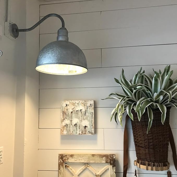 Steel Lighting Co. Hollywood Bowl Light | Outdoor Wall Mounted | 15 inch Bowl Dome | 20" Straight Arm | Barn Light Made in America | Navy Blue Exterior/Brass Interior
