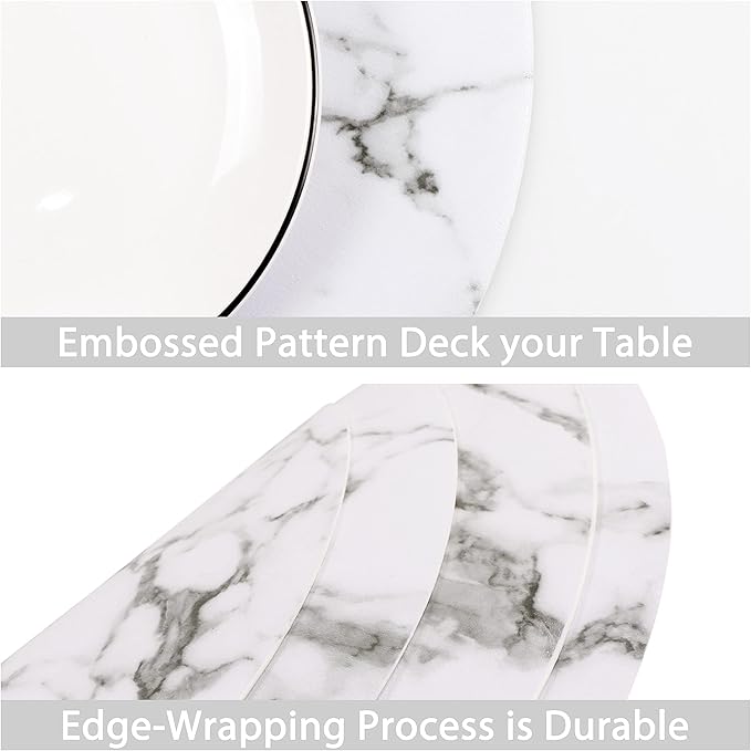 Set of 6 Marble Round Placemats and Coasters, Faux Leather Waterproof Table Mats, Easy to Wipe Off for Kitchen Dining Round Table