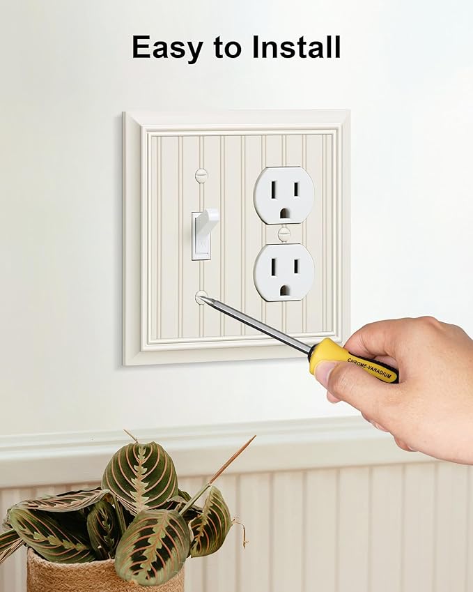 2-Pack Classic Beadboard Combo Toggle/Duplex Light Switch Cover Plate, Light Almond Outlet Cover Plate, Natural Bamboo Fiber Decorative Wall Receptacle Cover for Electrical Outlets, Light Switch
