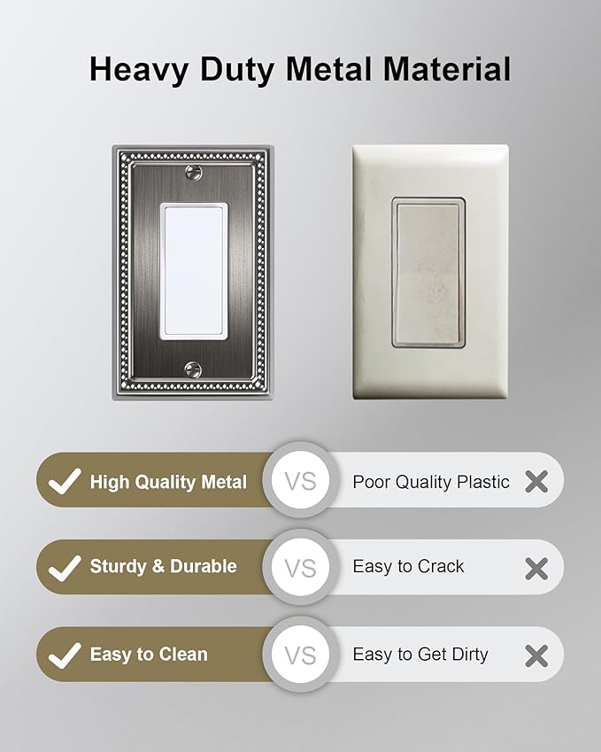 6-Pack Decorator Outlet Cover Plate, Pearls Decorative Switch Plates and Outlet Covers, Antique Silver Metal Wall Plates for Electrical Outlets