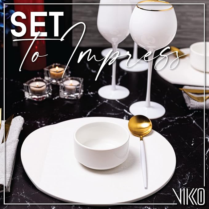 Vikko Modern Soup Bowls, Set of 6 White Porcelain Bowls, Stackable 9.5 oz Elegant Restaurant Style Soup Bowl Set, Microwave and Dishwasher Safe