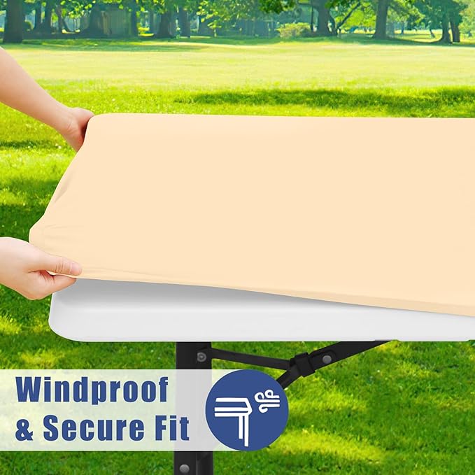 Spandex 4 Foot Rectangle Table Cloth 2 Pack, Elastic Fitted Tablecloths for Picnic, Stretch Washable Patio Table Cover for Outdoor, Camping, Banquet and Parties (Ivory, 30"x48")